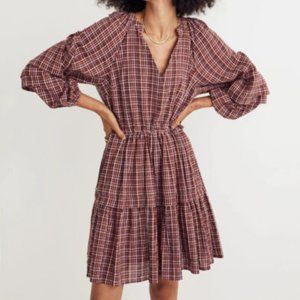 Madewell Dress M Seer Sucker Wrap Mini Brown Plaid Tie Sides NH100